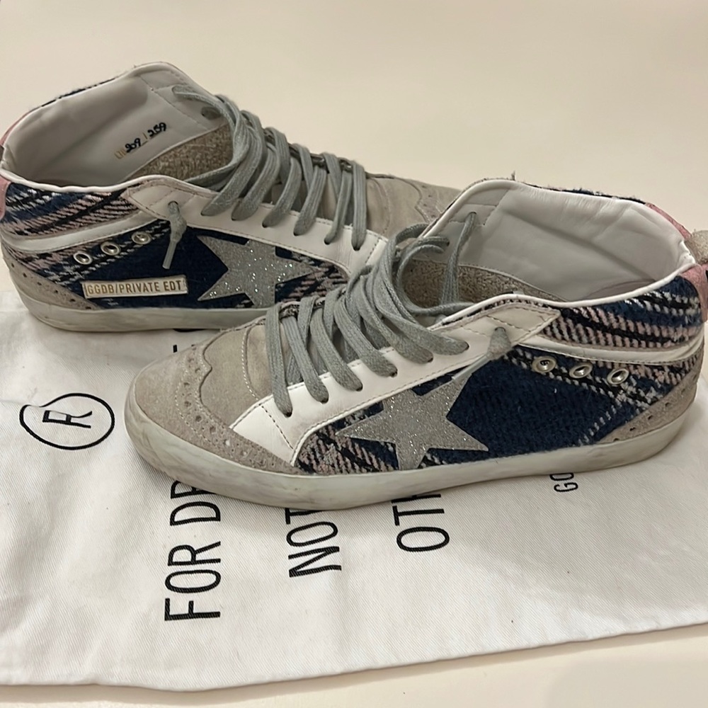 Golden Goose Plaid Midtop Sneakers, Private Edition, Better than New